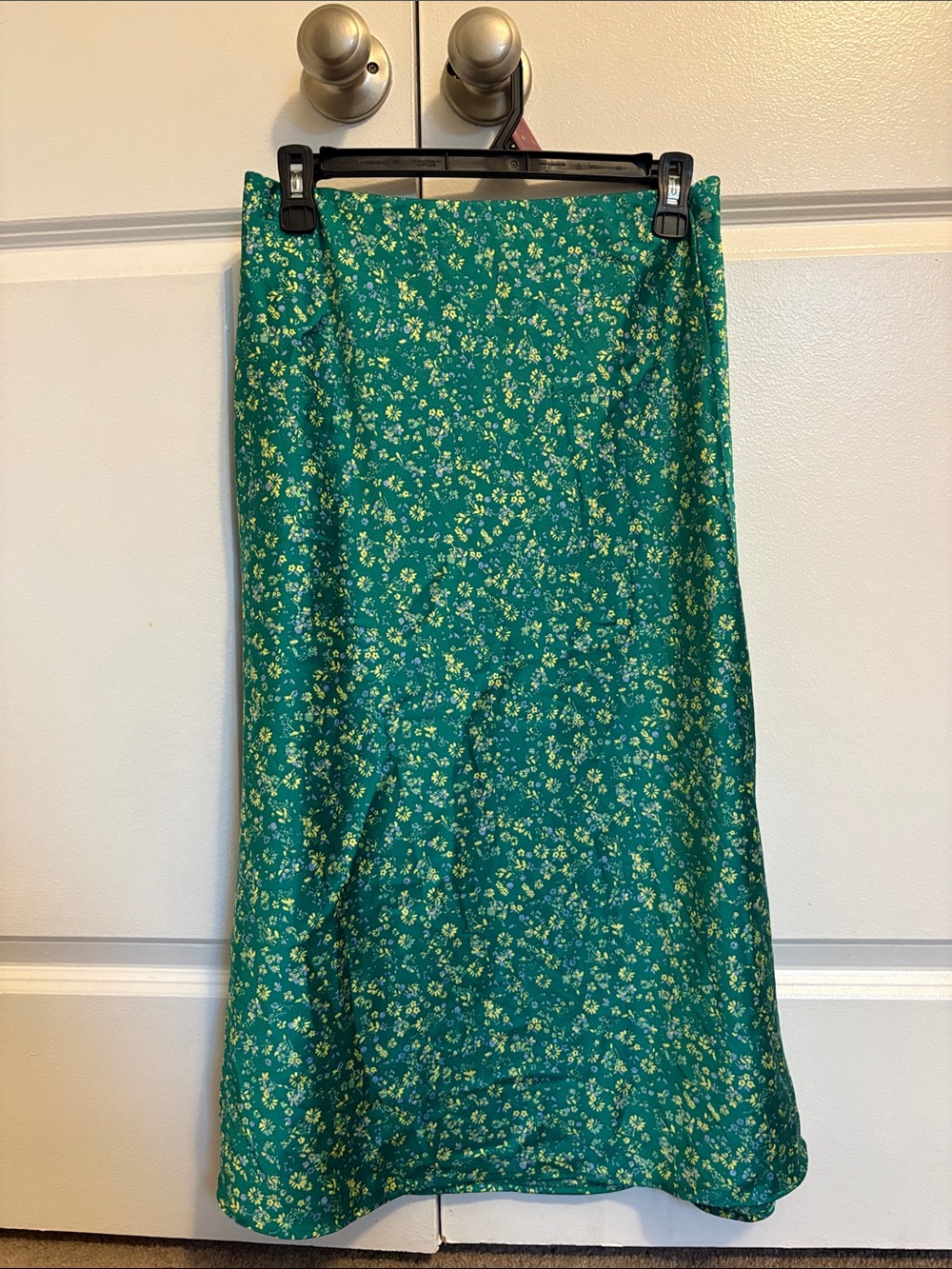 Green Floral Midi Skirt - Lightweight A-Line